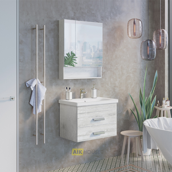 Тумба с раковиной Comforty Никосия-70Н дуб белый с раковиной COMO 70, 00-00005793