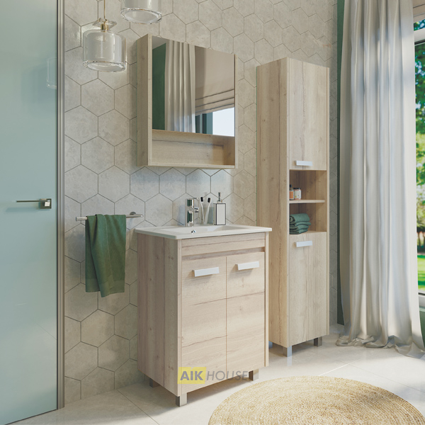 Тумба с раковиной Comforty Марио-60 сосна лоредо с раковиной Quadro 60, 00003131980