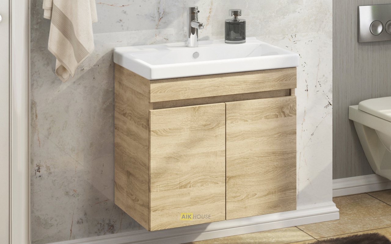 Тумба с раковиной Comforty Тромсе-60 дуб сонома с раковиной Fest 60 F01, 00004142217