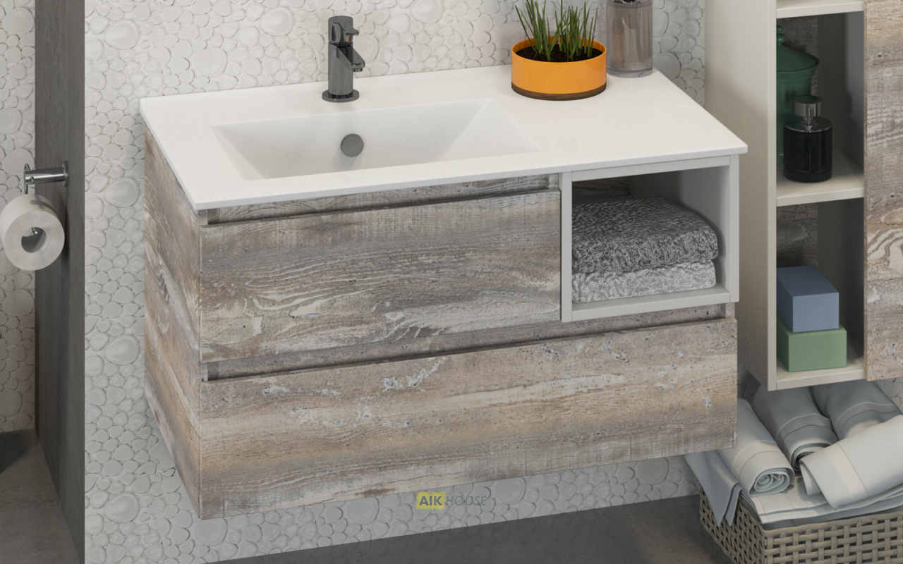Тумба с раковиной Comforty Турин-90L дуб бежевый с раковиной COMFORTY 9090EL, 00004137135