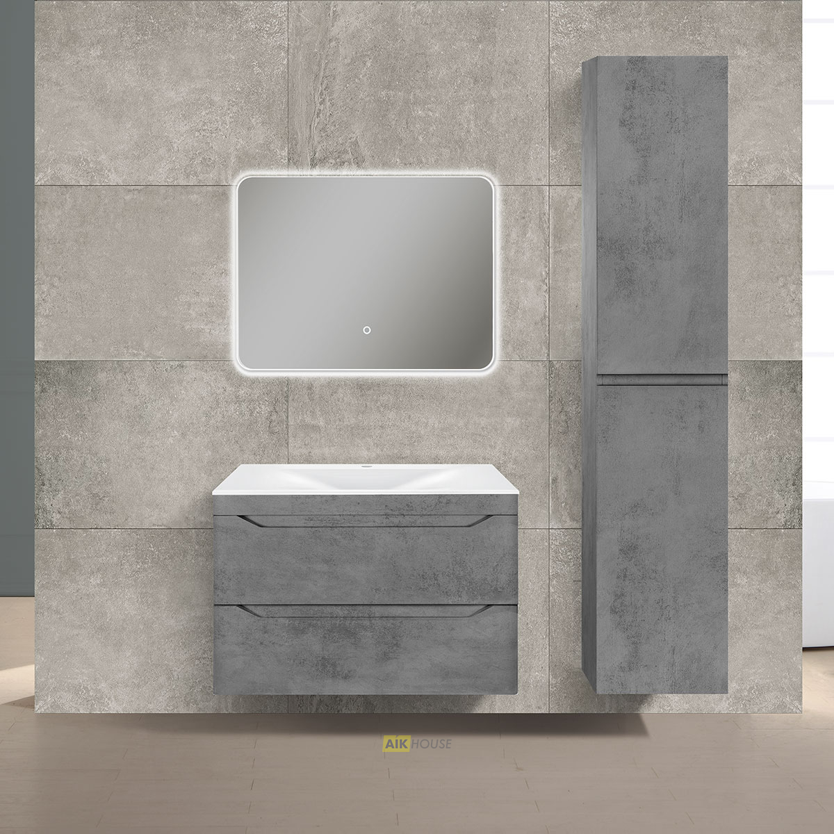 База под раковину Fine 800 подвесная, 2 выкатных ящика soft close, Beton