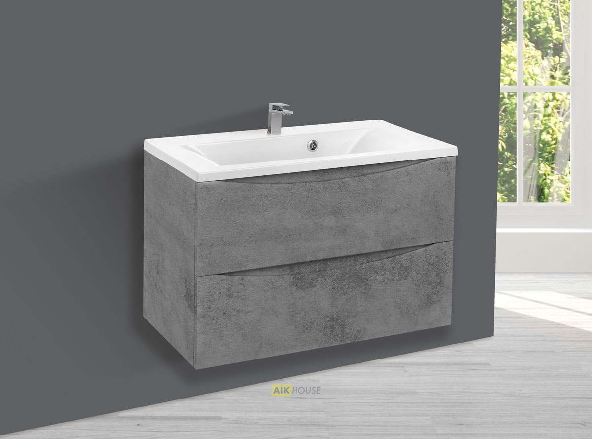 База под раковину Mia 750 подвесная, 2 выкатных ящика soft close, Beton