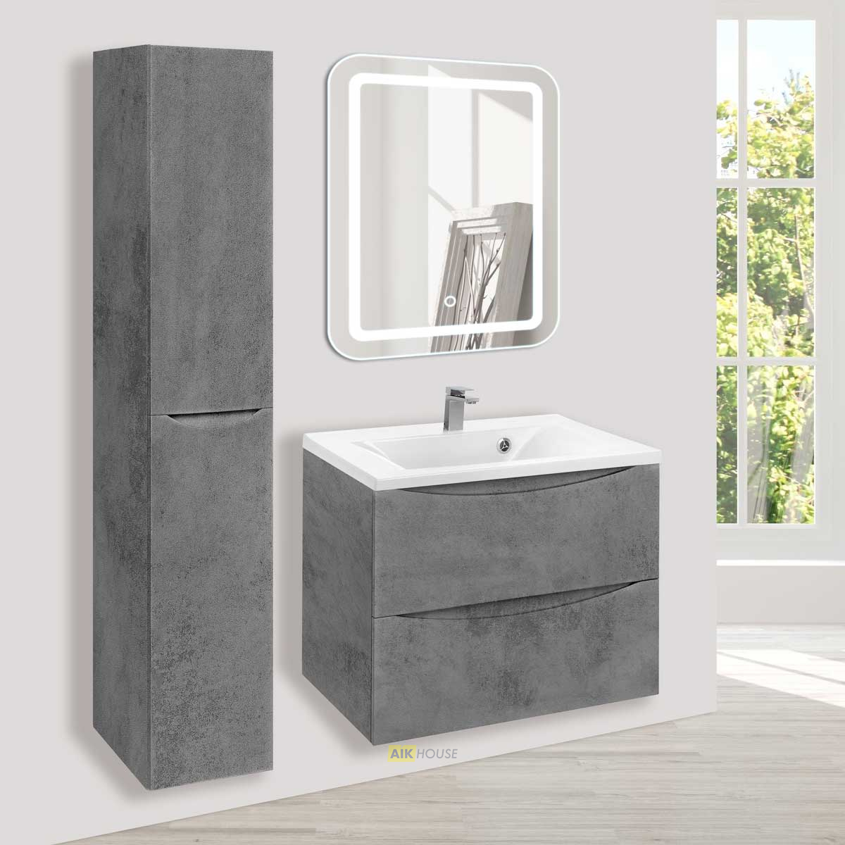 База под раковину Mia 650 подвесная, 2 выкатных ящика soft close, Beton