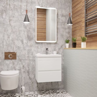 База под раковину подвесная с двумя выкатными ящиками, Bianco Lucido, 500x350x550, Family-500-2C-SO-BL