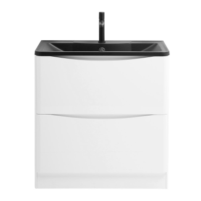 Тумба с раковиной напольная BelBagno ACQUA 80 Bianco Lucido, раковина чёрная