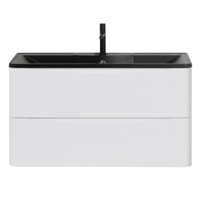 Тумба с раковиной подвесная BelBagno ACQUA 100 Bianco Lucido, раковина чёрная
