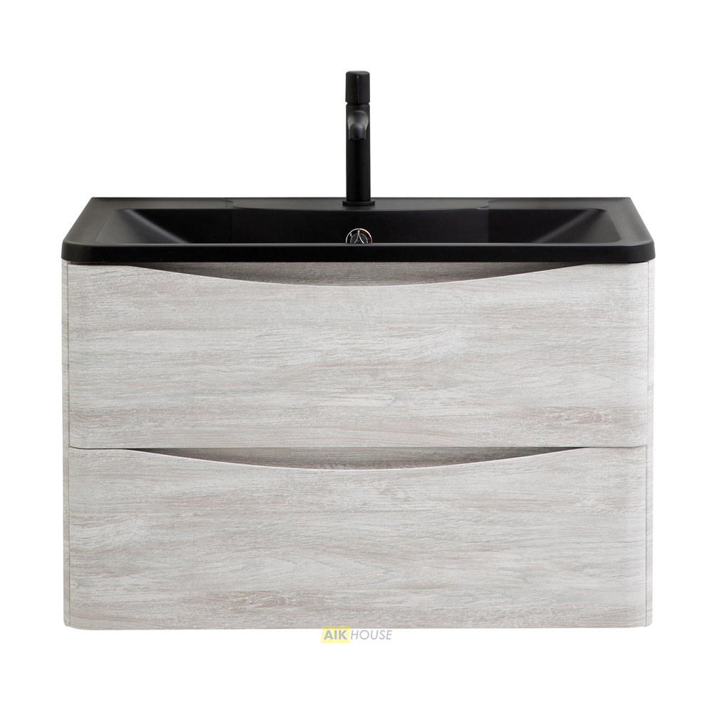 Тумба с раковиной подвесная BelBagno ACQUA 100 Rovere Vintage Bianco, раковина чёрная