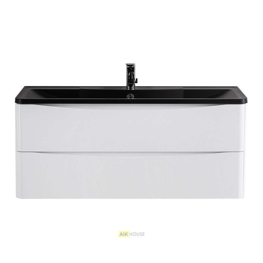 Тумба с раковиной подвесная BelBagno ACQUA 120 Bianco Lucido, раковина чёрная