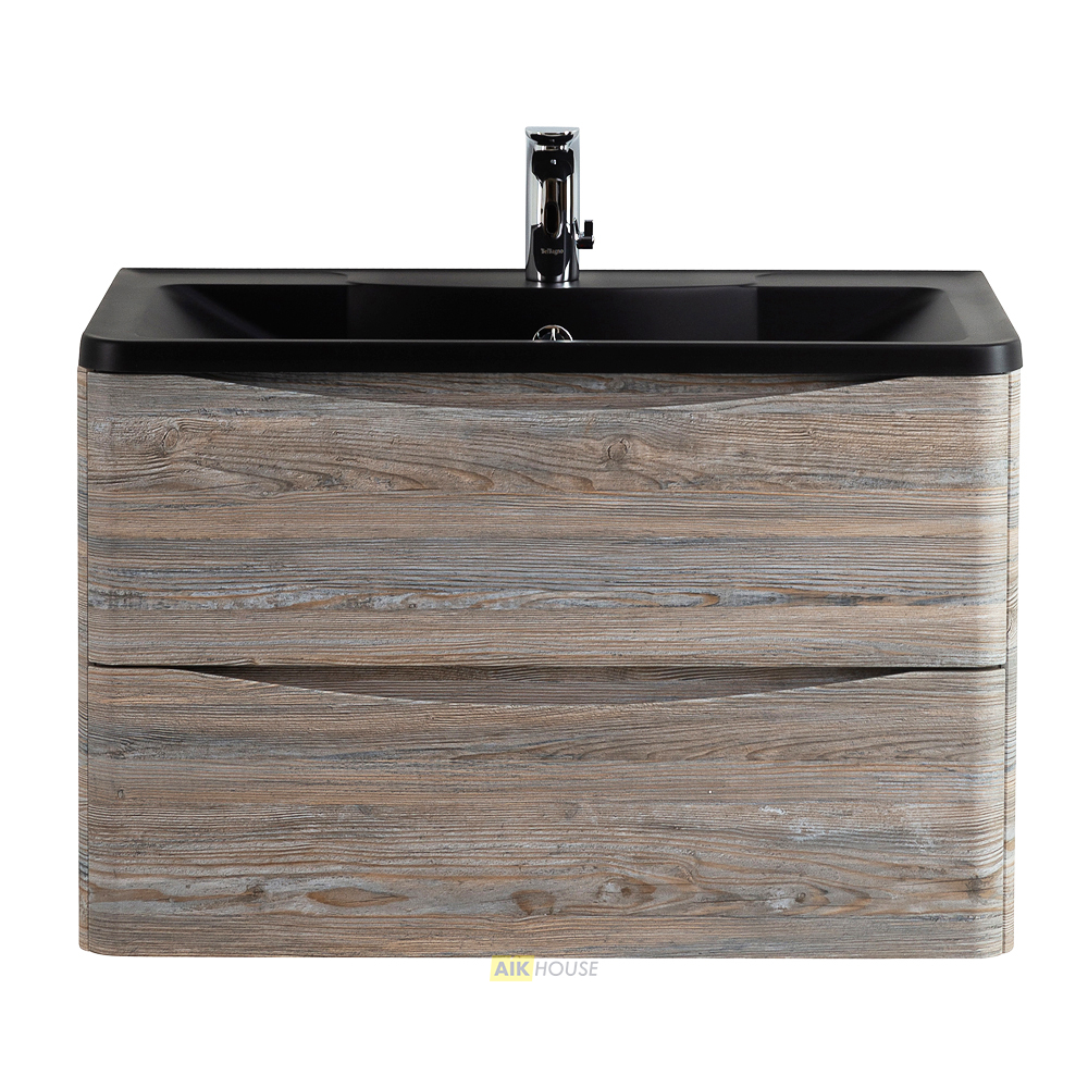 Тумба с раковиной подвесная BelBagno ACQUA 80 Pino Scania, раковина чёрная