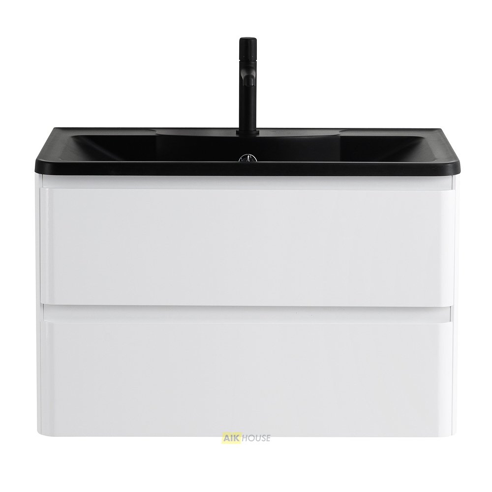 Тумба с раковиной подвесная BelBagno ALBANO 100 Bianco Lucido, раковина чёрная