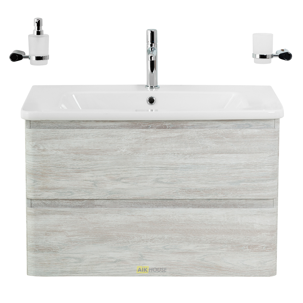 Тумба с раковиной подвесная  BelBagno ALBANO-CER 80 Rovere Vintage Bianco, раковина белая