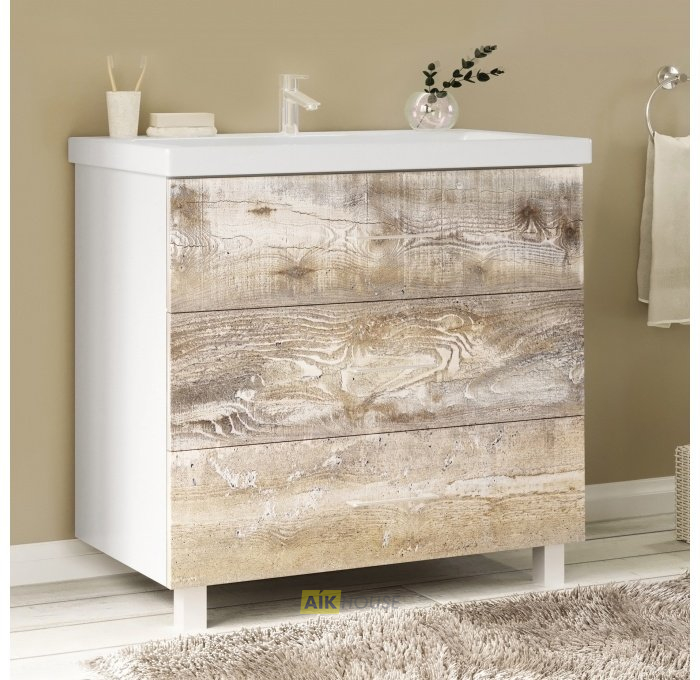 Тумба с раковиной Marka One Mix 80Н с 3 ящиками, бетон, push
