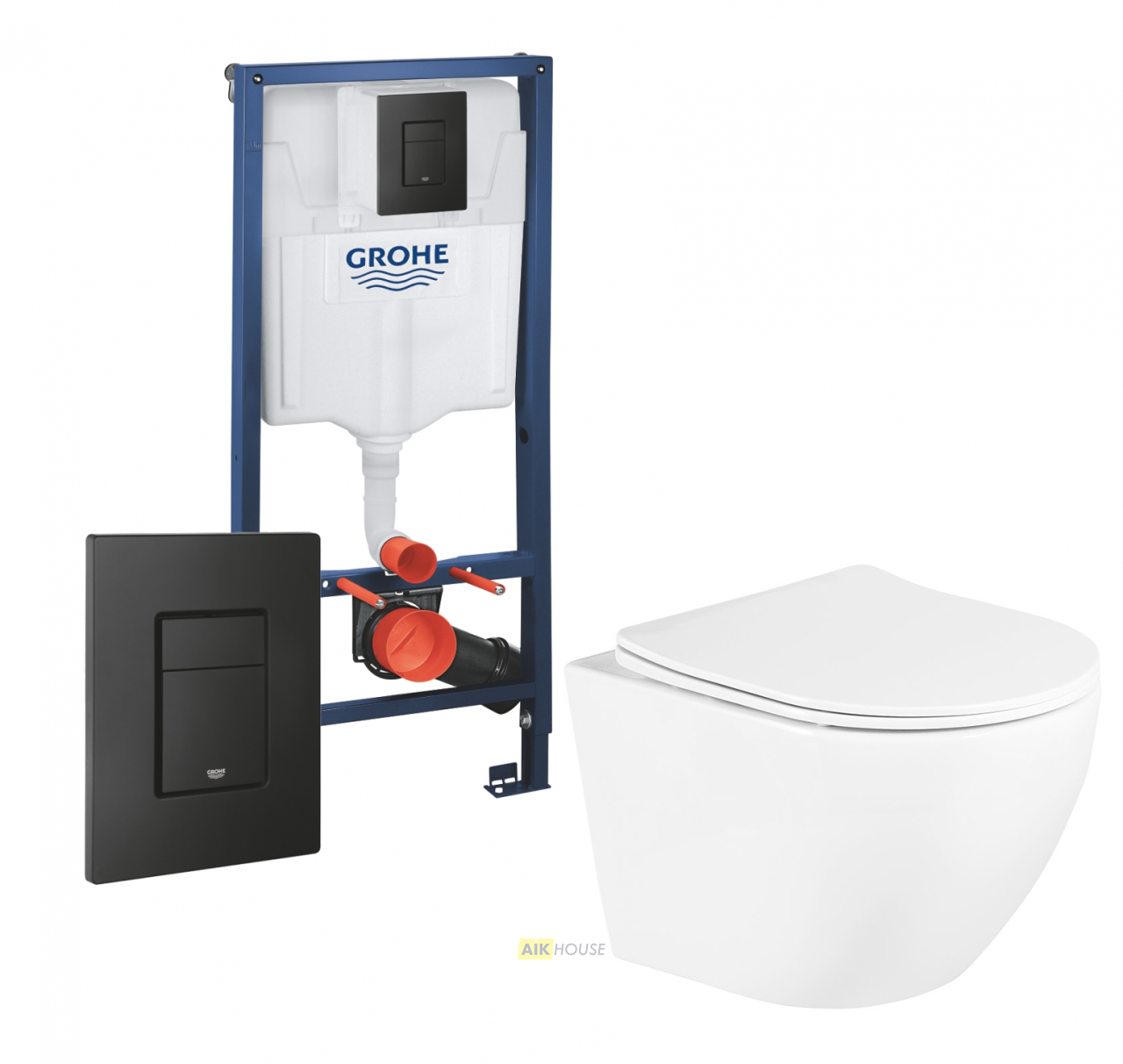Комплект 3 в 1 инсталляция Grohe Rapid SL, Унитаз подвесной BelBagno Uno, кнопка черная в современном стиле