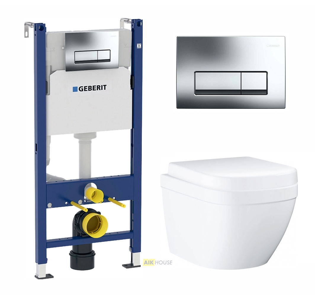 Комплект 3 в 1 инсталляция Geberit Duofix, Унитаз подвесной Grohe Euro Ceramic 39206000, кнопка хром