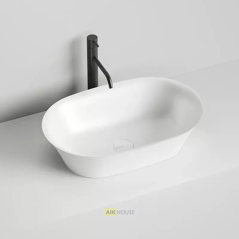 Раковина накладная Salini Mona 60 см, из искусственного камня S-Sense, белый глянцевый, 110811G