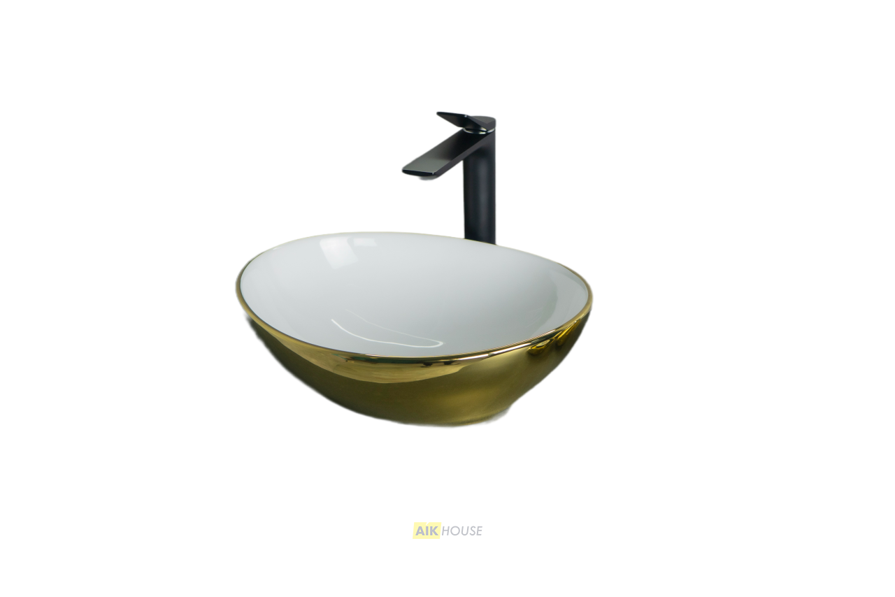 Раковина Gid Nc999 52229 накладная белая / золото 41x34x15