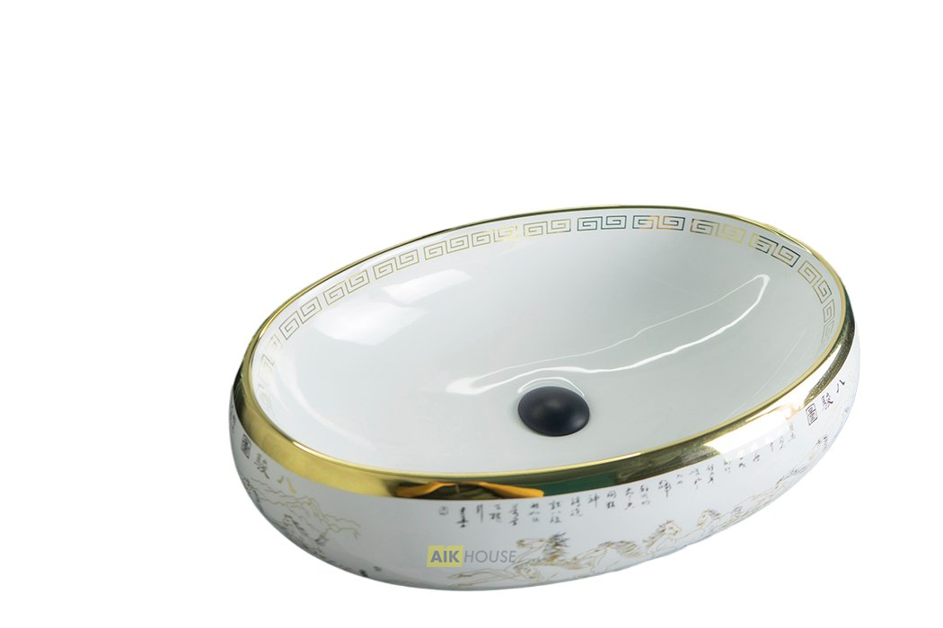 Раковина Gid Nc472 52222 накладная белая / золото 60x41x15