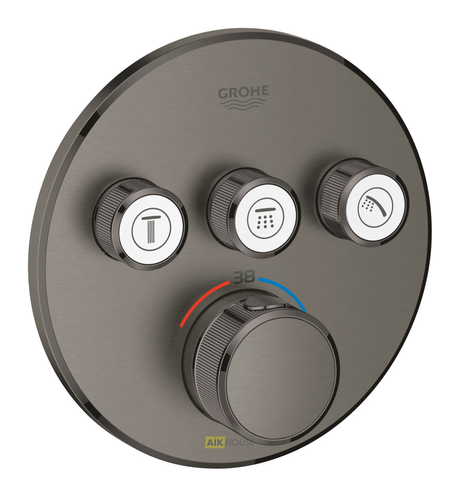 Внешняя часть термостата для душа GROHE Grohtherm SmartControl на 3 потребителя, круглая, темный графит матовый 29121AL0