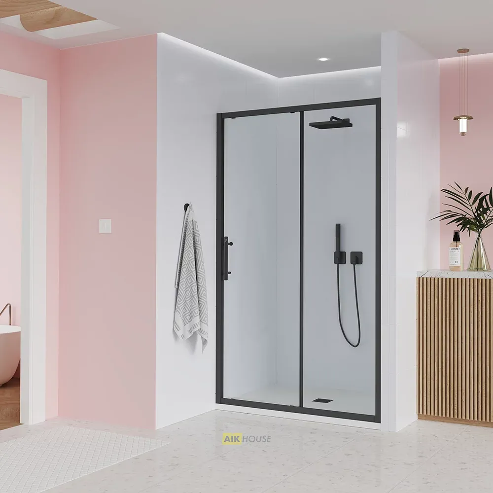 Душевая дверь Veconi Evo 100 B, 1600x1950, черный матовый, стекло прозрачное, E1-B-160-01-C9