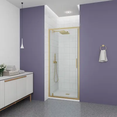 Душевая дверь Veconi Ottimo P30 G, 800x1900, золото брашинг, стекло прозрачное, OP30G-80-01-C9