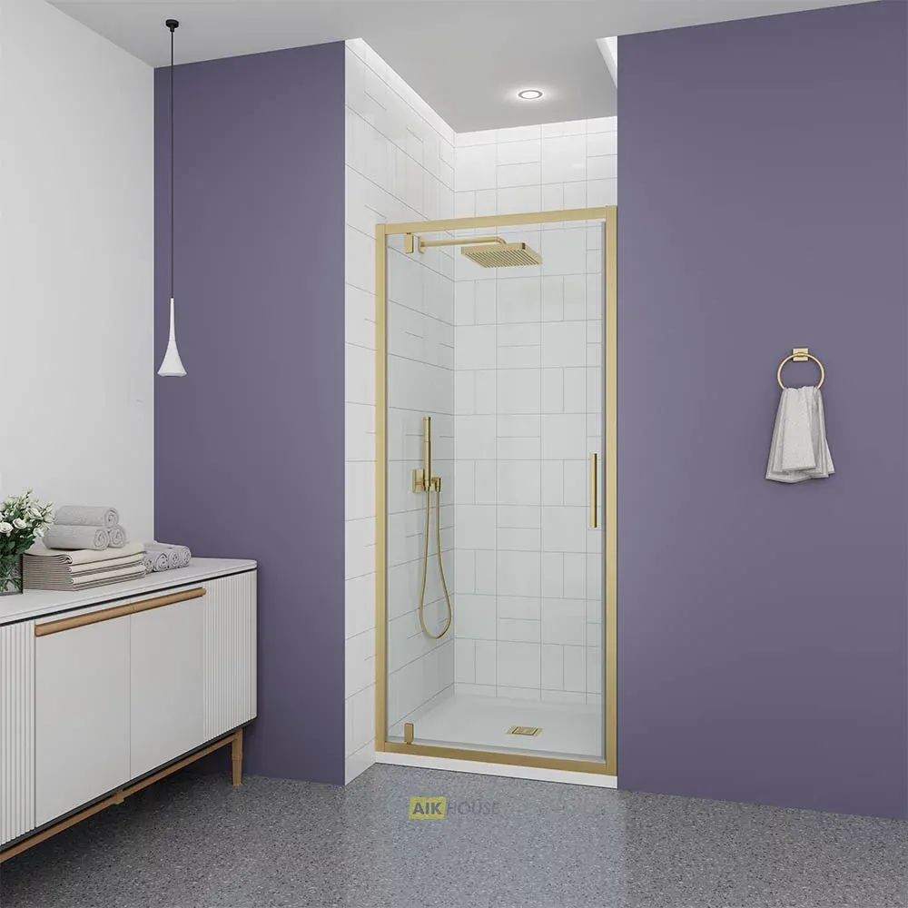 Душевая дверь Veconi Ottimo P30 G, 900x1900, золото брашинг, стекло прозрачное, OP30G-90-01-C9