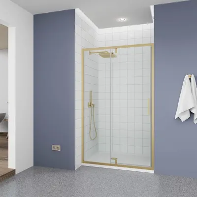 Душевая дверь Veconi Ottimo P20 G, 1200x1900, золото брашинг, стекло прозрачное, OP20G-120-01-C9